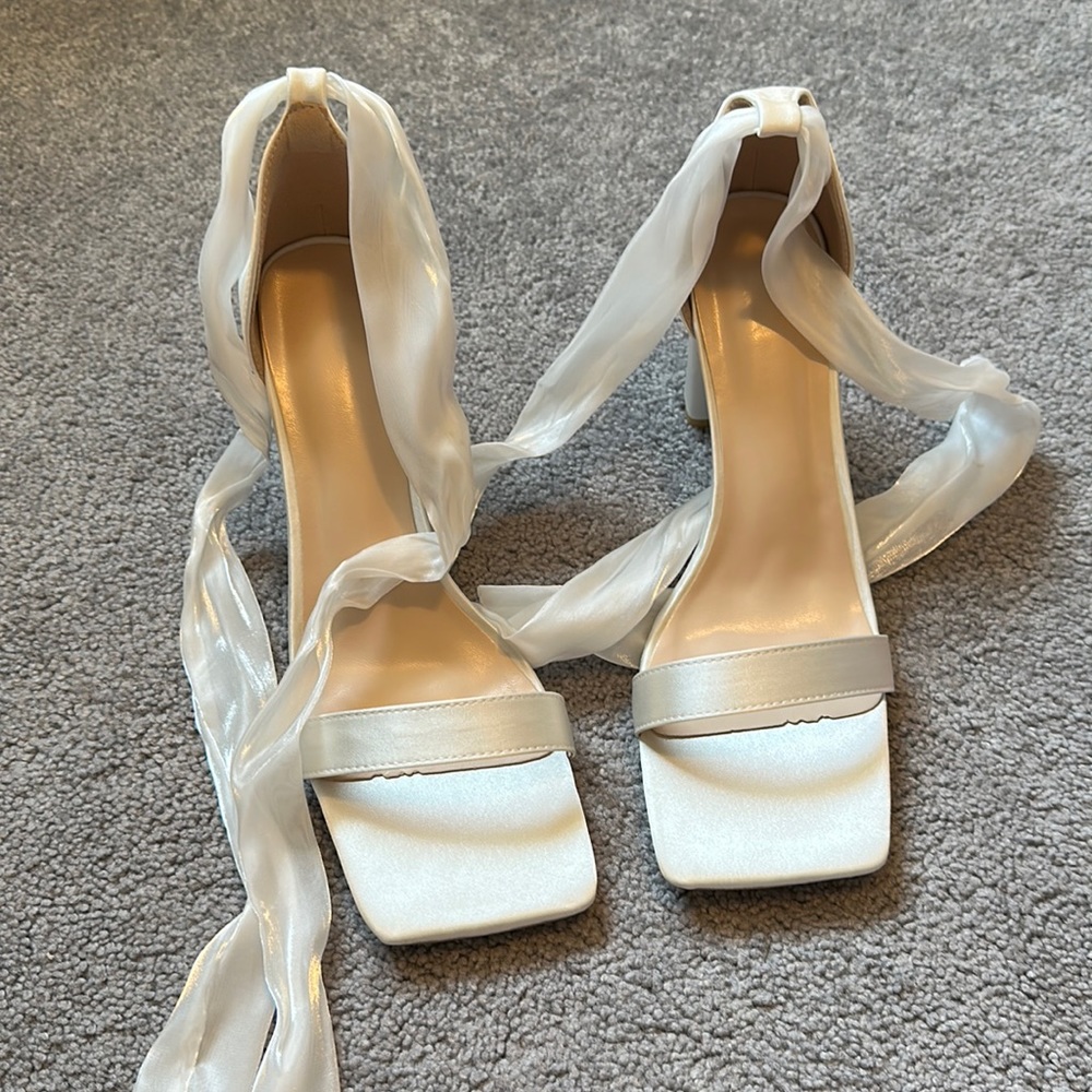White satin ~3inch heels